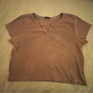 Brandy Melville cropped brown tee with notched neckline